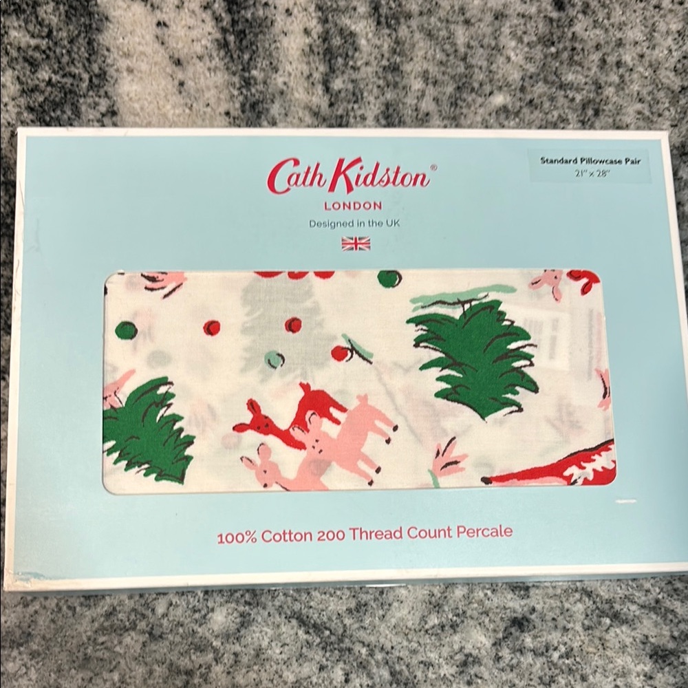 Cath Kidston London DITSY DEER Pink CHRISTMAS 2 STANDARD Cotton PILLOWCASES NEW